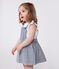 Babies' stripy cotton pinafore dress MEDIEVAL blue/MARSHMALLOW white