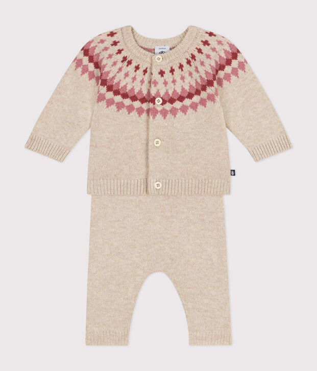 Babies' 2-piece knitwear set Ecru/pink