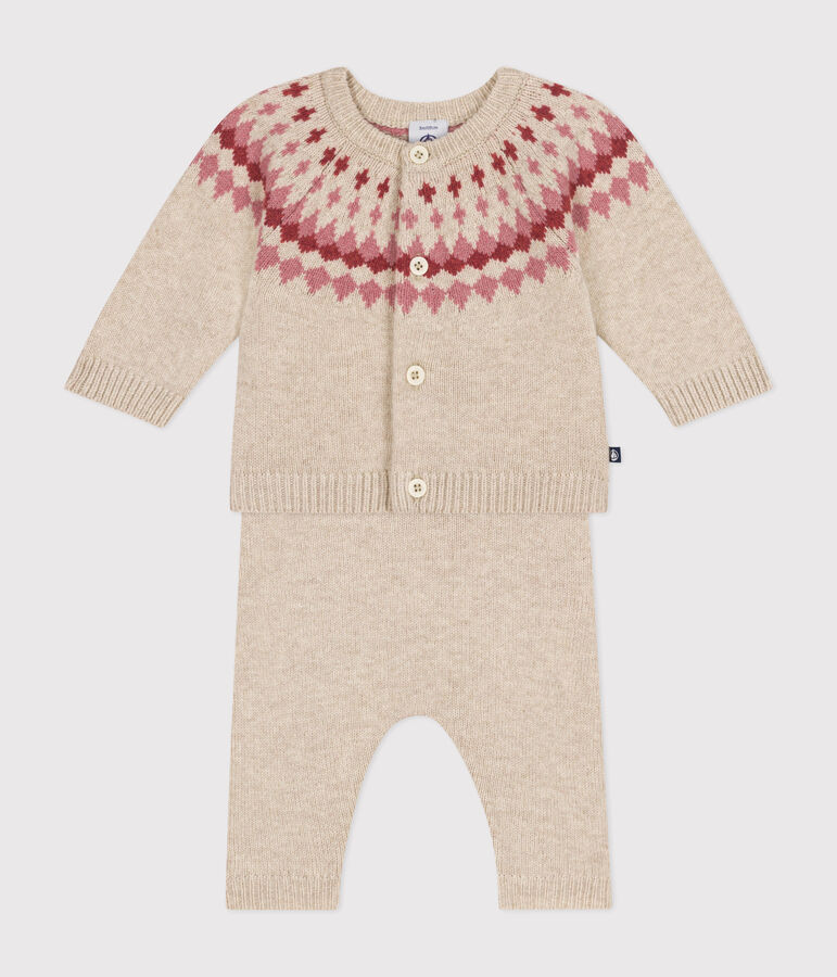 Babies' 2-piece knitwear set Ecru/pink