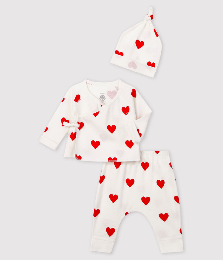 Babies' Red Heart Pattern Organic Cotton Clothing - 3-Piece Set white/red