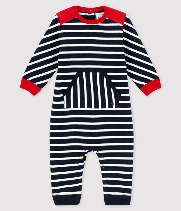 Baby boy's long playsuit blue/white