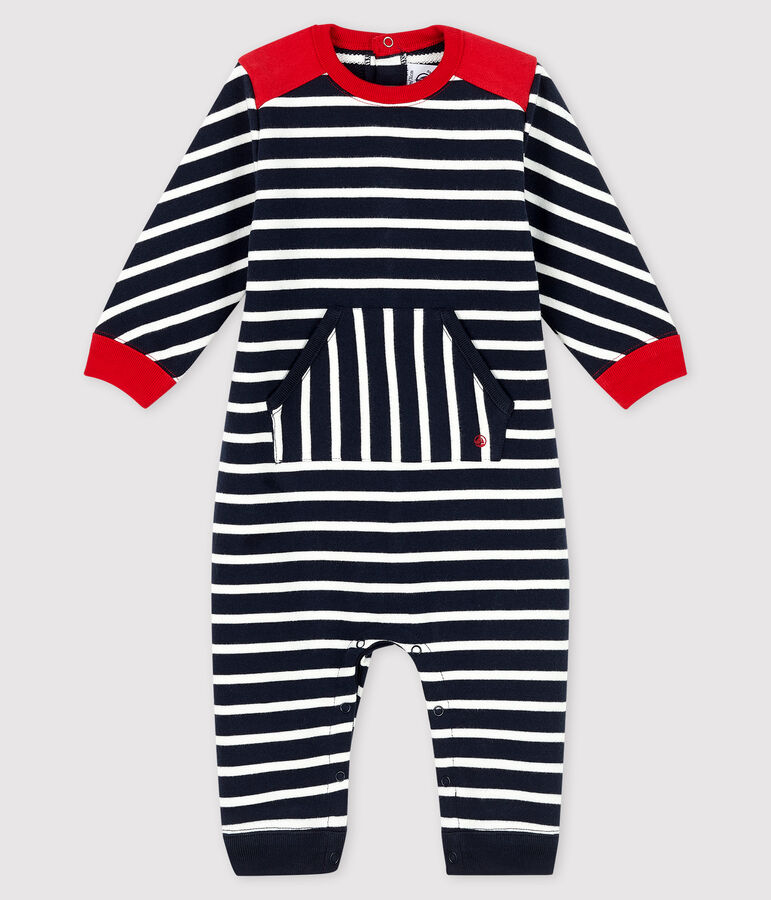 Baby boy's long playsuit SMOKING blue/MARSHMALLOW white