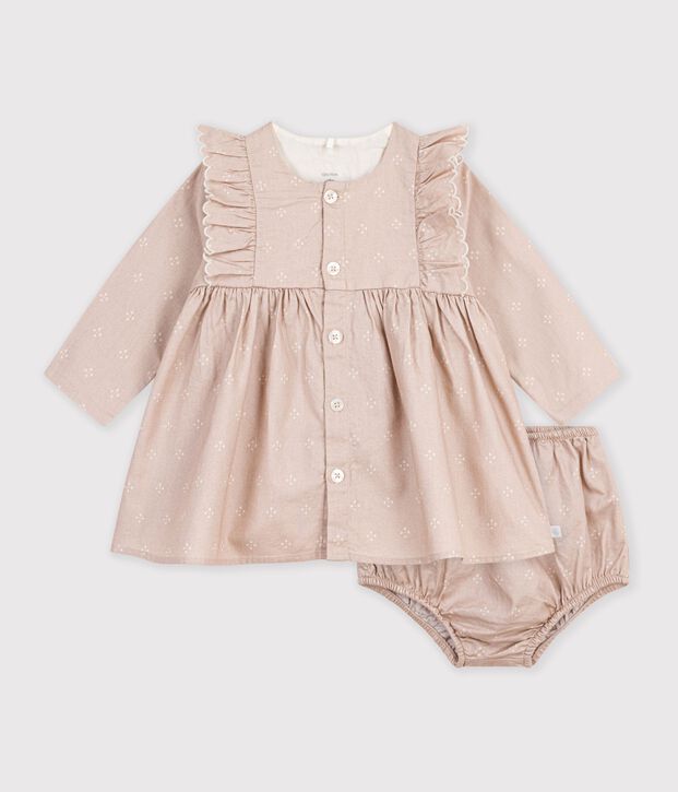 Babies' dress in cotton with a graphic print Ecru/white