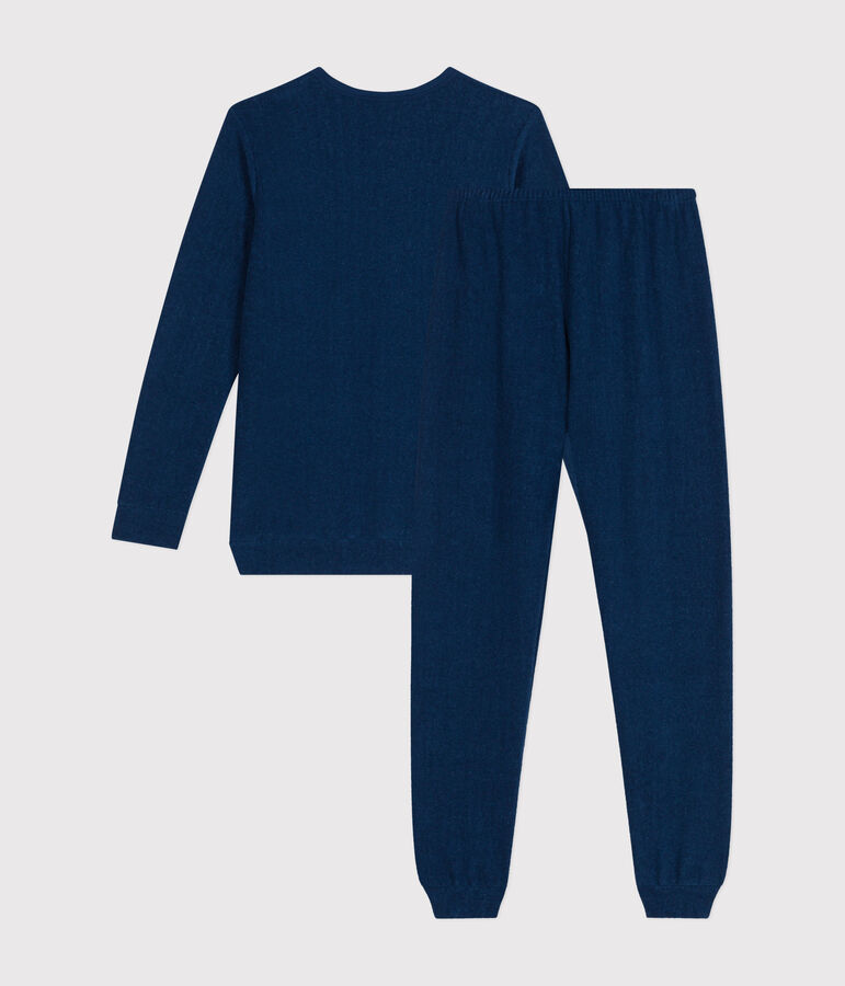 Plain junior pyjamas in terry towelling blue