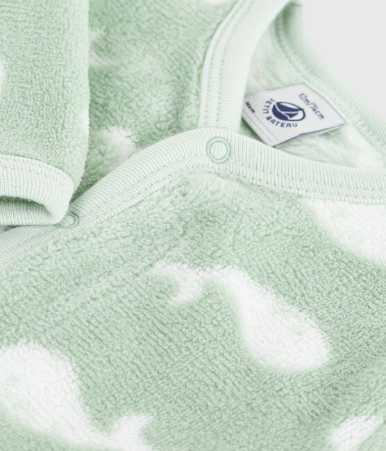 Babies' winter onesie in whale-print fleece SAULE /MARSHMALLOW