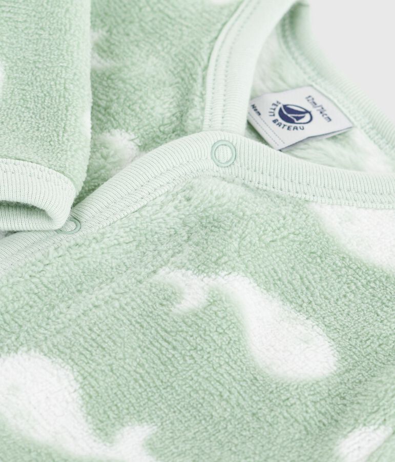 Babies' winter onesie in whale-print fleece green/white