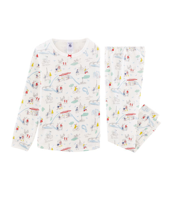 Girls' Ribbed Pyjamas MARSHMALLOW white/MULTICO CN