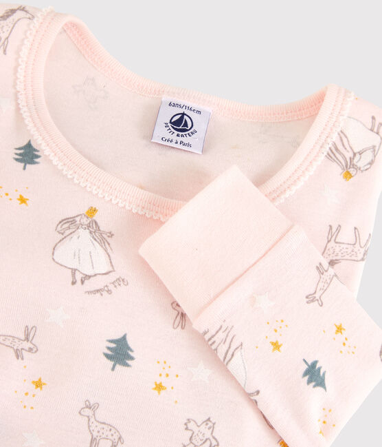 Girls' Princess Print Snugfit Cotton Pyjamas FLEUR pink/MULTICO white