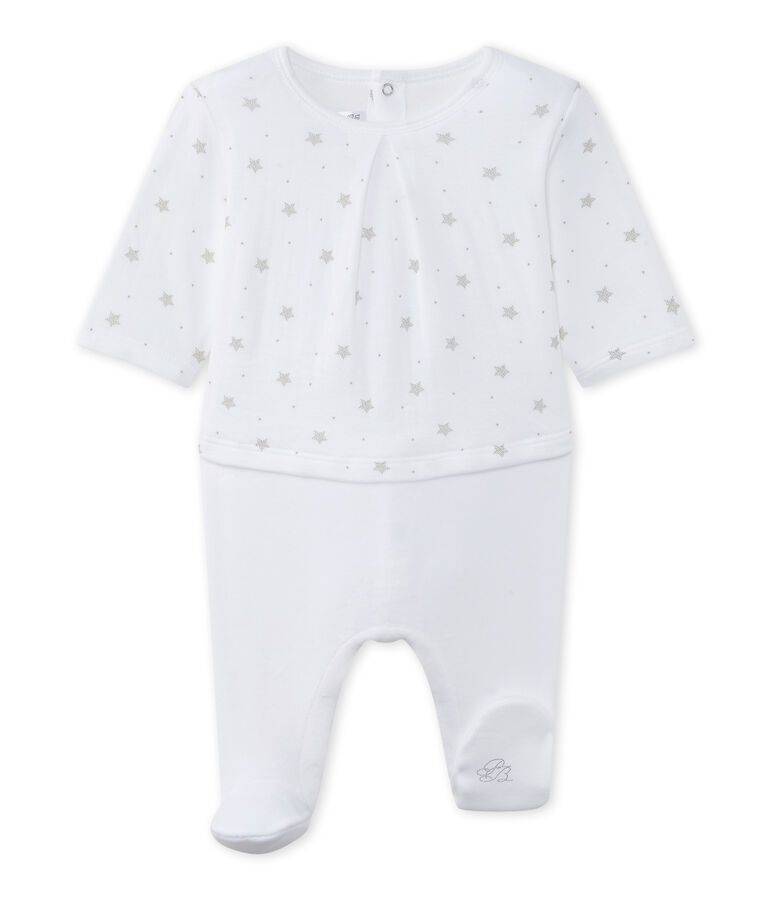 Baby's unisex dual-fabric chemisette-all-in-one white/brown