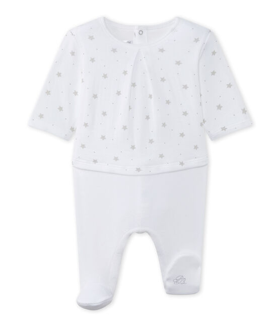 Baby's unisex dual-fabric chemisette-all-in-one ECUME white/SHITAKE brown