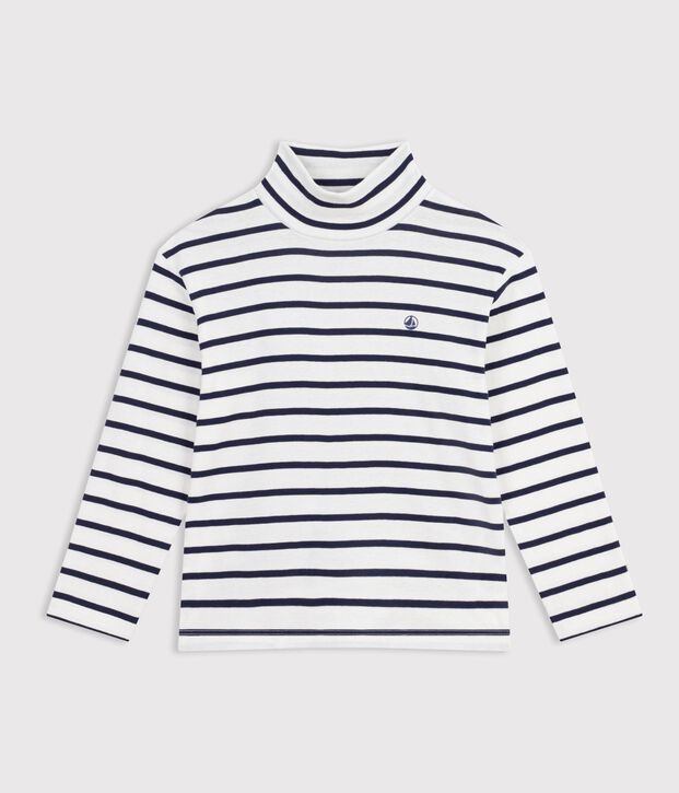 Children's stripy cotton rollneck top white/blue