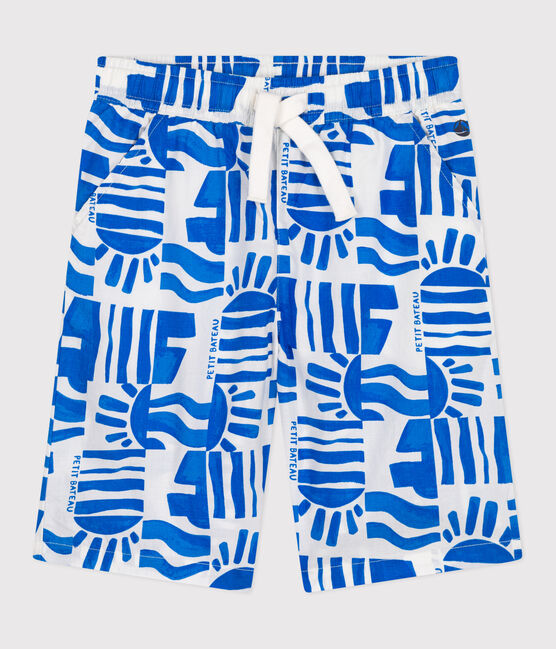 Children's printed cotton Bermuda shorts MARSHMALLOW blue/PORCELANA