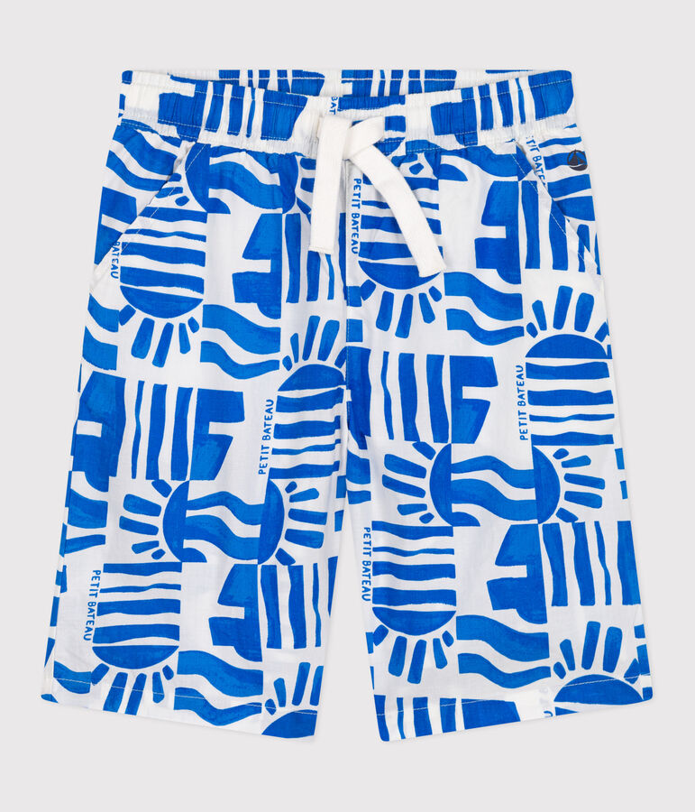 Children's printed cotton Bermuda shorts white/blue