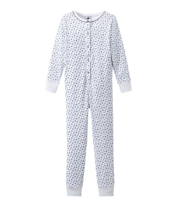 Girl's print jumpsuit pyjamas white/blue