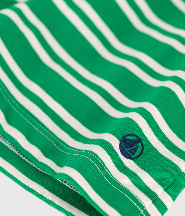 Girls' Lightweight Striped Jersey T-Shirt green/ecru