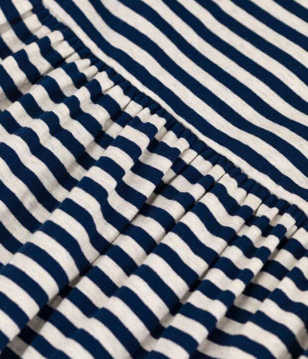 Girls' Stripy Tube Knit Dress with 3/4-Length Sleeves blue/beige