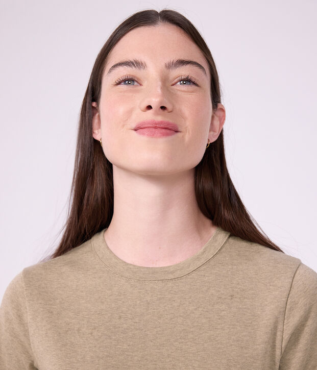 Women's short-sleeved plain cotton T-shirt beige