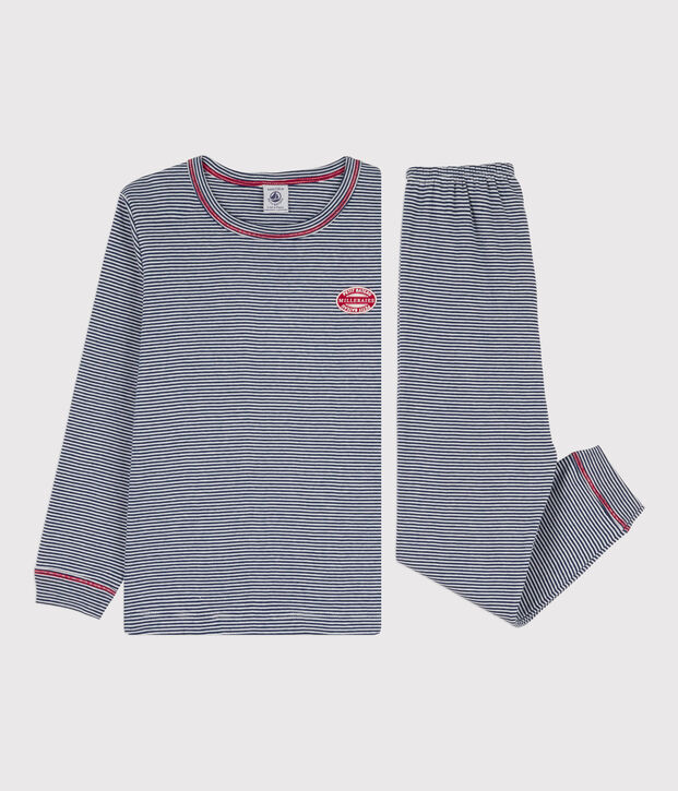 Boys' Pinstriped Cotton Pyjamas blue/white