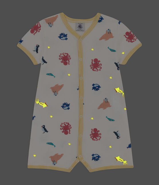 Babies' Cotton Marine Animals Playsuit MARSHMALLOW white/MULTICO white