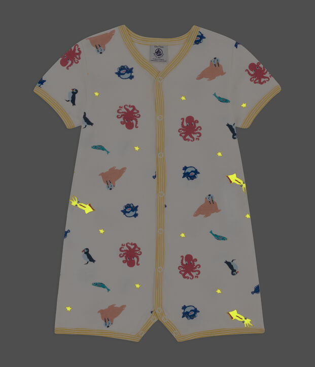 Babies' Cotton Marine Animals Playsuit white/multicolor
