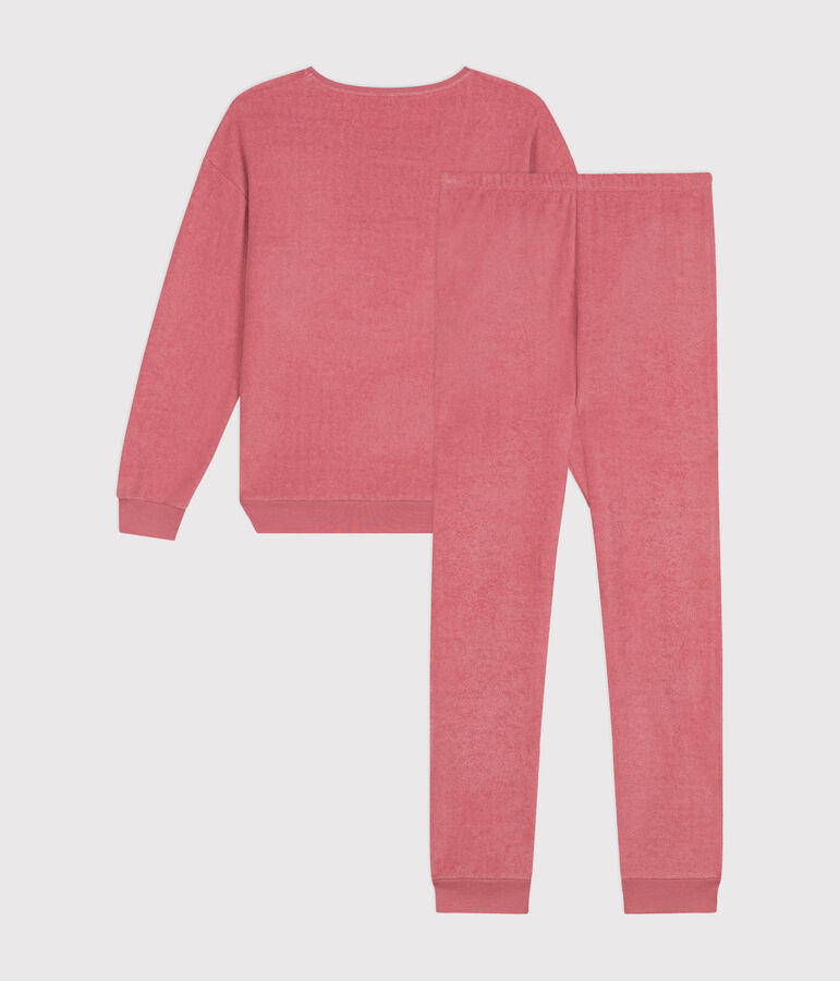 Women's plain brushed terry velour pyjamas pink