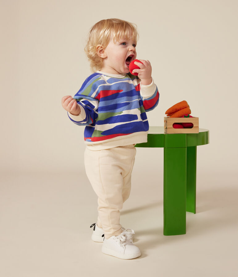 Babies' fleece sweatshirt Ecru/blue