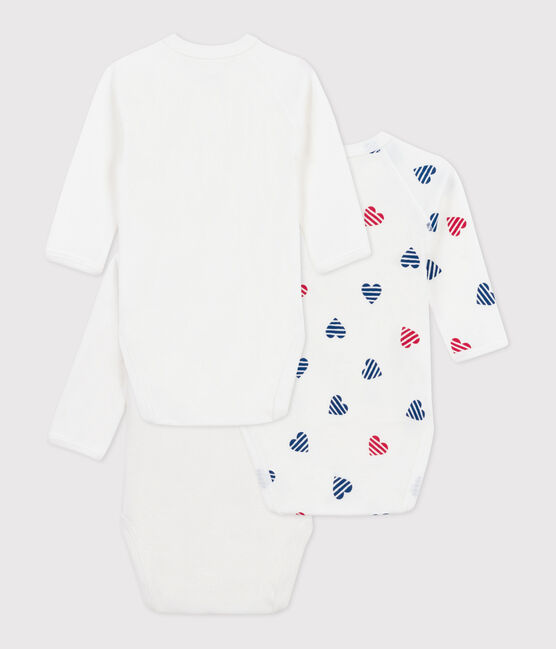Babies' long-sleeved wrapover stripy heart pattern cotton bodysuits - 3-Pack variante 1