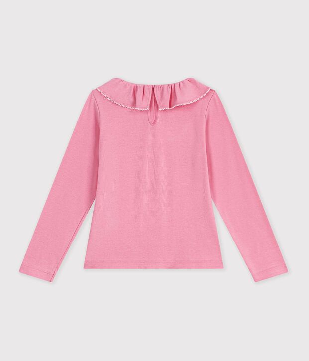 Children's long-sleeved plain T-shirt with a collar pink