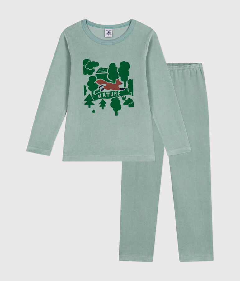 Children's plain velour pyjamas green
