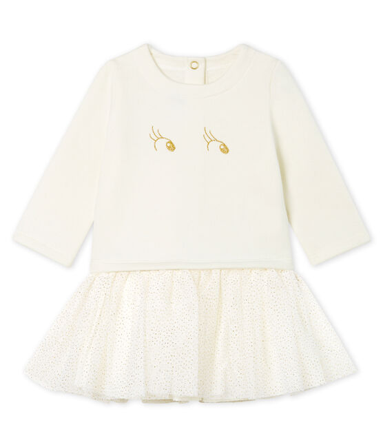 Baby Girls' Long-Sleeved Dual Material Dress MARSHMALLOW white