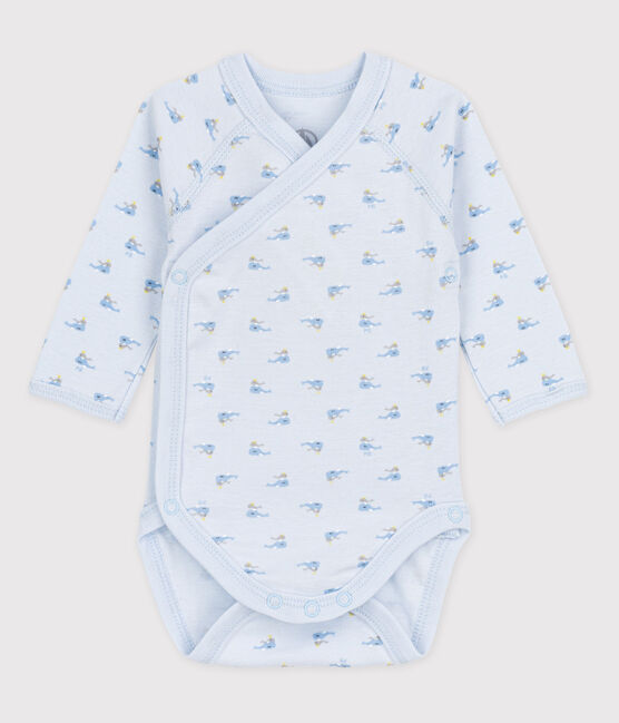 Baby Girls' Short-Sleeved Wrapover Bodysuit FRAICHEUR blue/MULTICO white