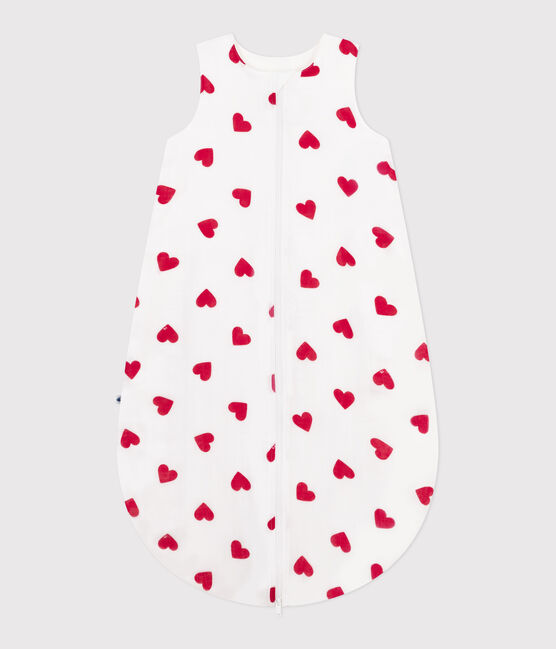 Babies' 1 TOG heart-patterned cotton sleeping bag MARSHMALLOW white/TERKUIT red