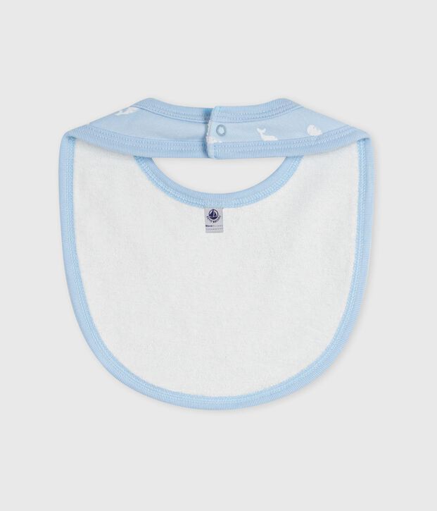 Newborn babies' printed cotton bib blue/white