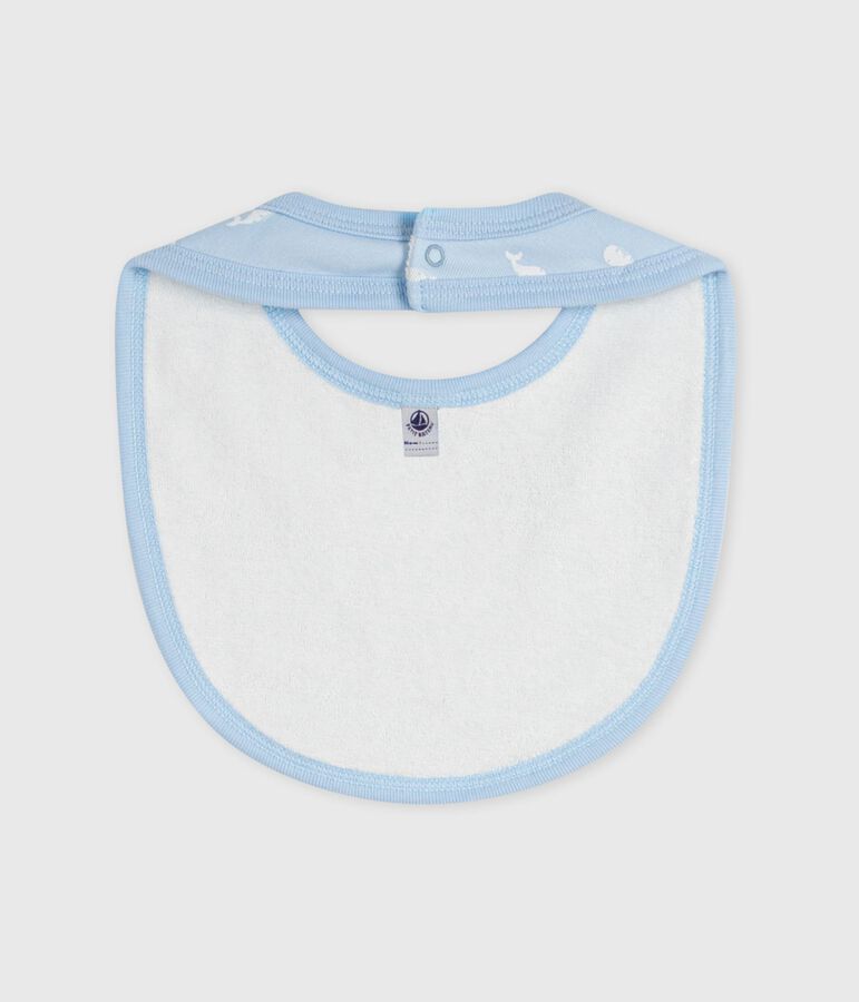 Newborn babies' printed cotton bib TOUDOU blue/MARSHMALLOW white