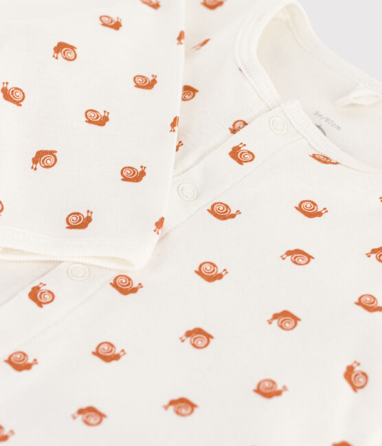Babies' Patterned Footless Cotton Bodyjama MARSHMALLOW white/ECUREUIL