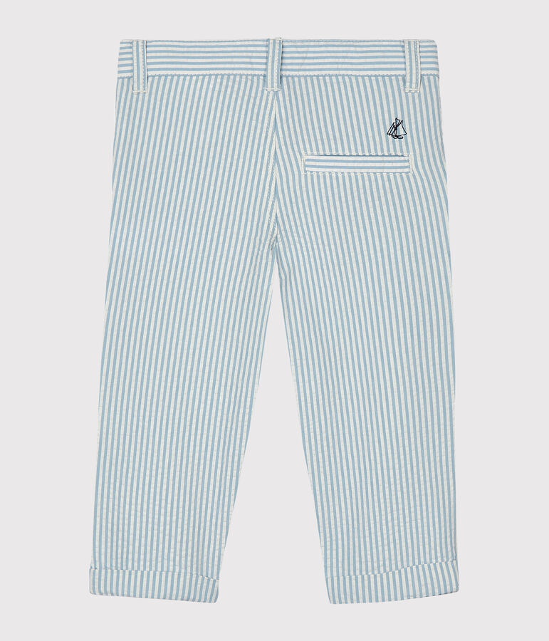 Baby Boys' Seersucker Trousers ACIER blue/MARSHMALLOW white