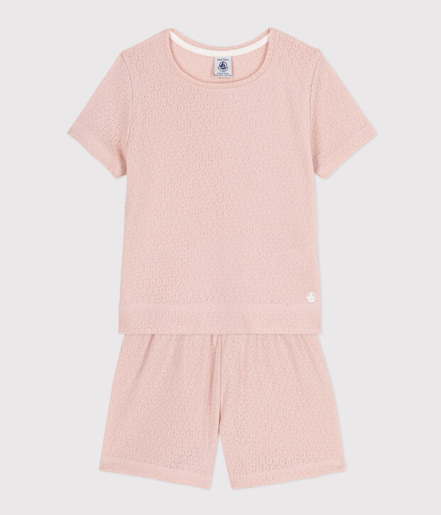 Girls' Plain Openwork Cotton Short Pyjamas pink
