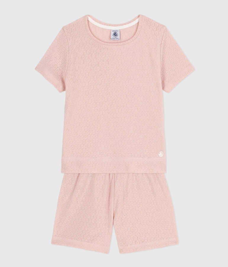 Girls' Plain Openwork Cotton Short Pyjamas pink