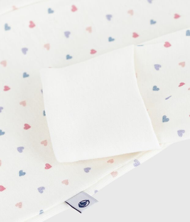 Babies' heart-print cotton pyjama suit with a collar white/multicolor
