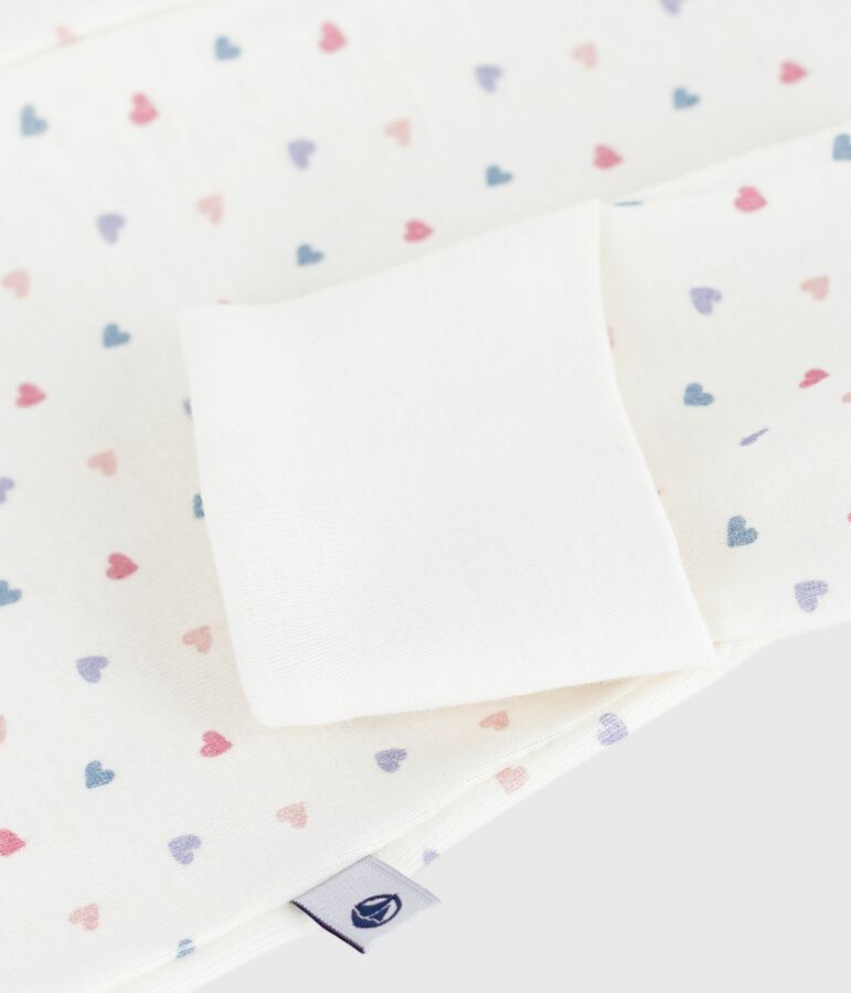 Babies' heart-print cotton pyjama suit with a collar white/multicolor