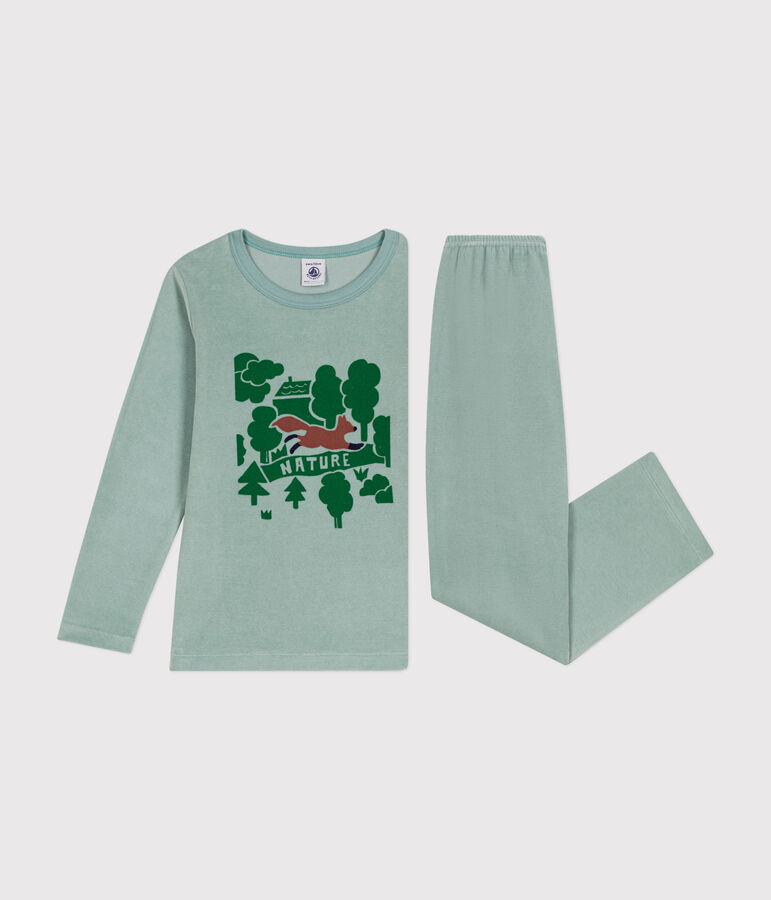 Children's plain velour pyjamas green