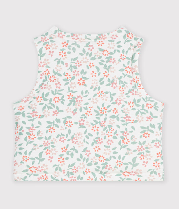 Babies' sleeveless reversible printed cotton cardigan white/pink