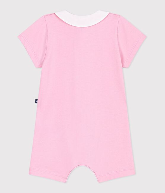 Babies short cotton jumpsuit with hearts embroidered on the collar MARQUISE pink