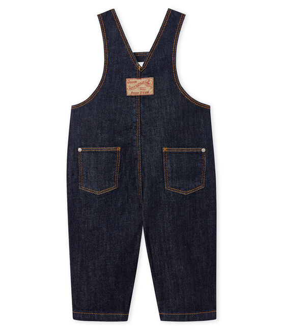 Unisex baby's long denim dungarees. Jean blue