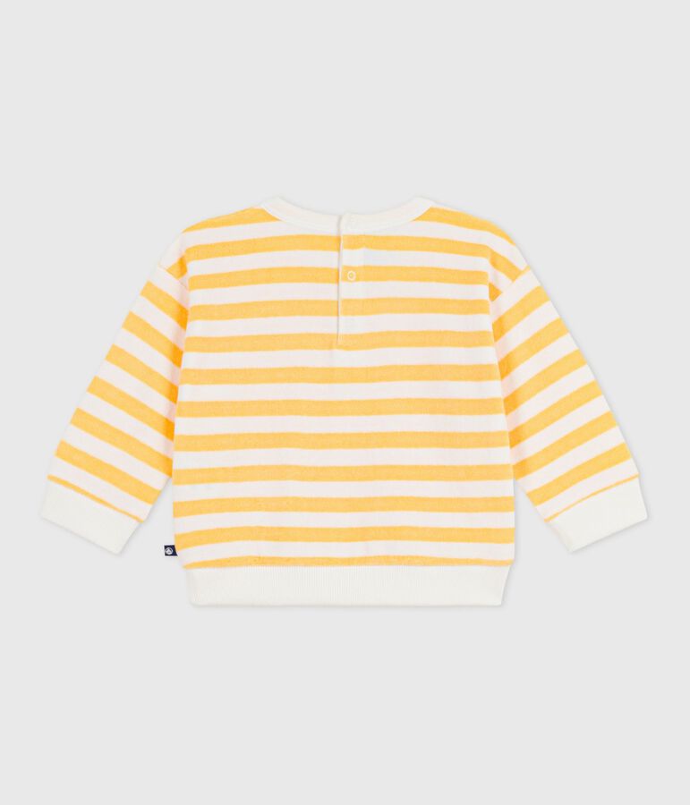 Babies' stripy cotton hooded sweatshirt yellow/white