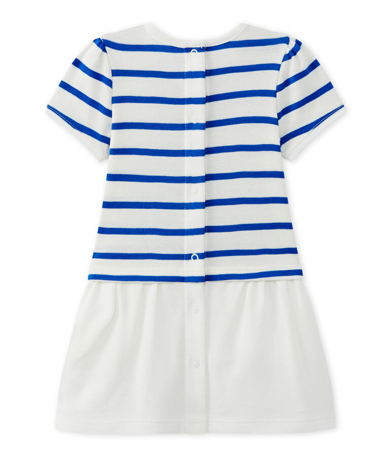 Baby girl's dress with short sleeves white/blue