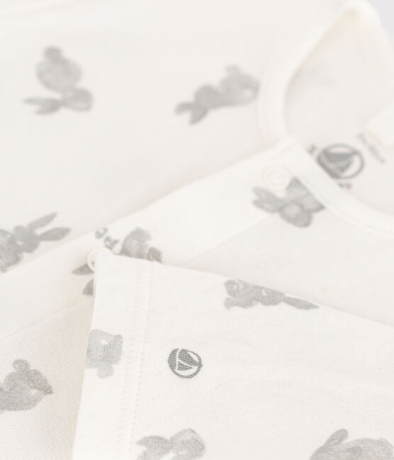 Babies' Rabbit Patterned Tube Knit Pyjamas MARSHMALLOW white/GRIS grey