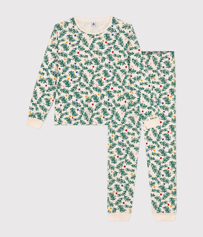 Women's Christmas tree print cotton pyjamas Ecru/multicolor