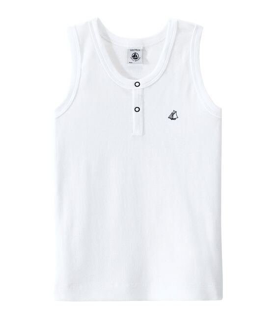 Boy's tank top with snap buttons at neckline ECUME white