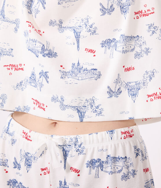 Women's short Paris print cotton pyjamas MARSHMALLOW white/MULTICO white
